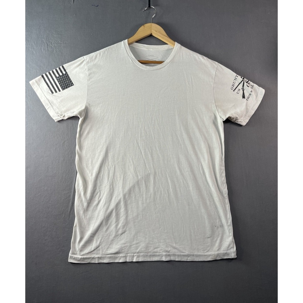 Grunt Style Basic Crew T-Shirt White American Flag Size Large